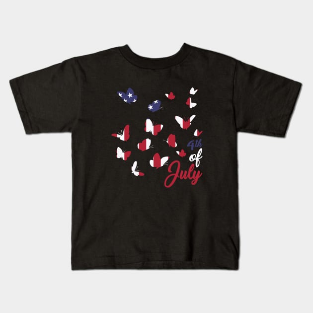 Butter Fly 4th of July - Independence Day - Freedom USA - Butterfly USA Flag - 4th Of July Kids T-Shirt by xoclothes